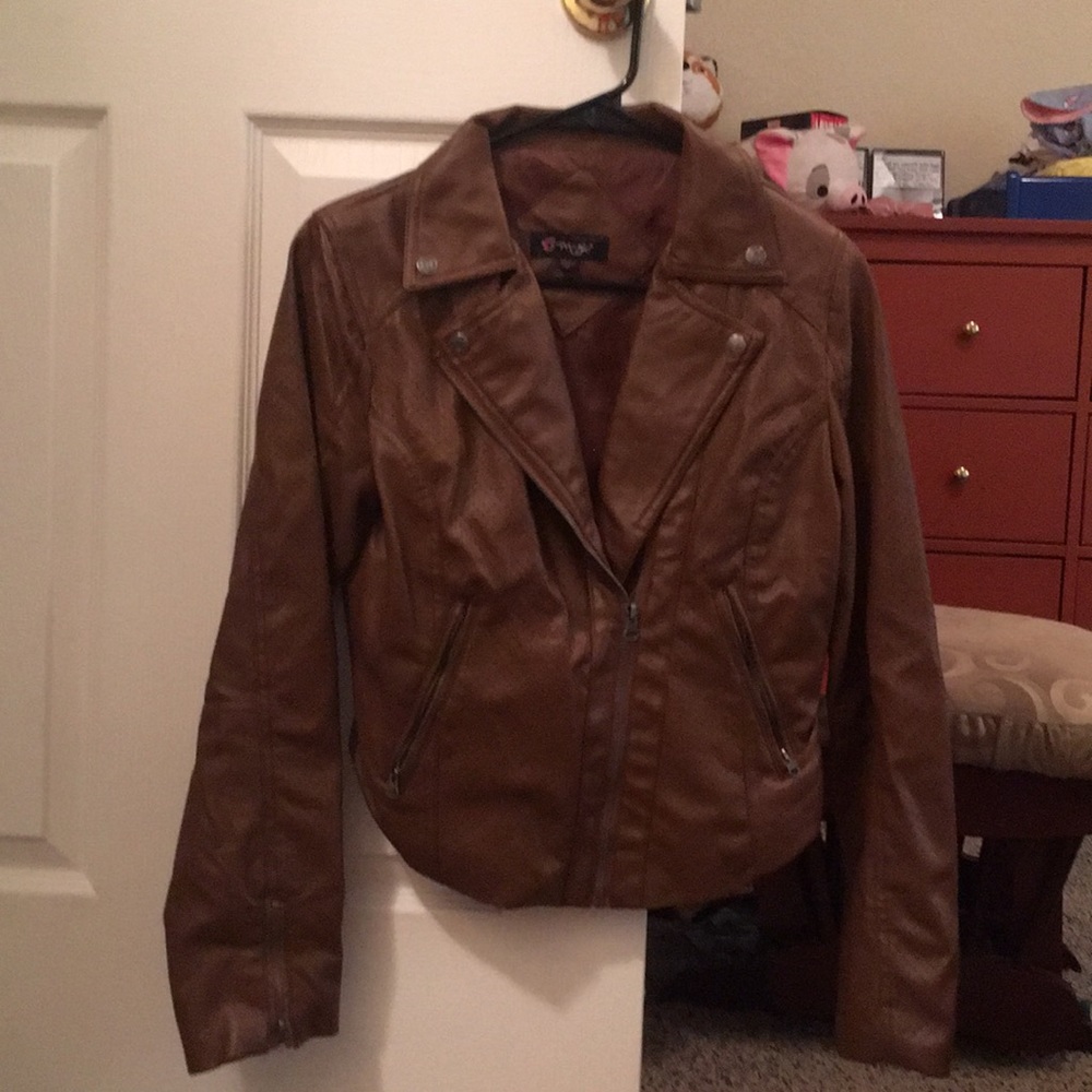 Brown faux leather moto jacket